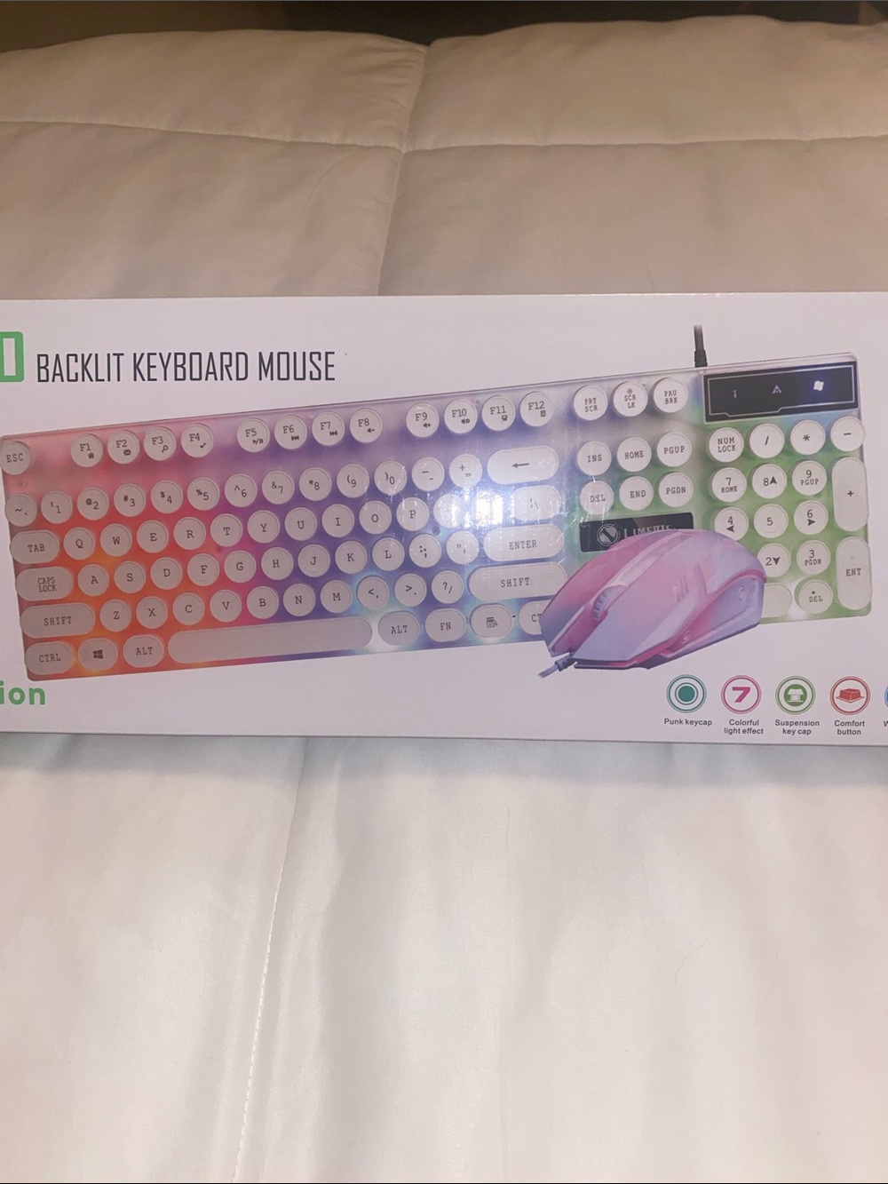 Pastel Rainbow Backlit Keyboard and Pink Mouse